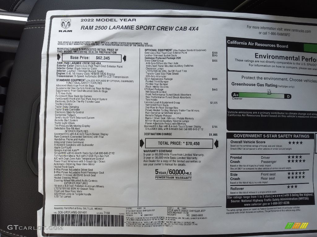 2022 Ram 2500 Laramie Crew Cab 4x4 Window Sticker Photos