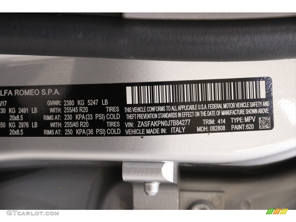2018 Stelvio Color Code 620 for Silverstone Gray Metallic Photo #145130523