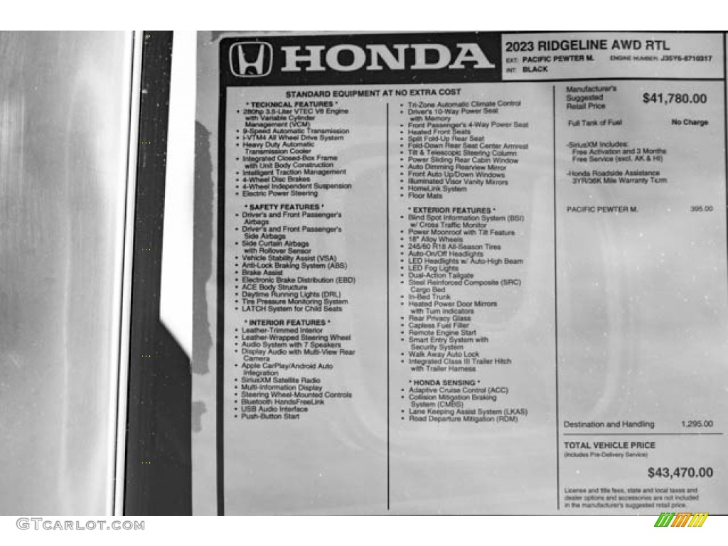 2023 Ridgeline RTL AWD - Pacific Pewter Metallic / Black photo #36