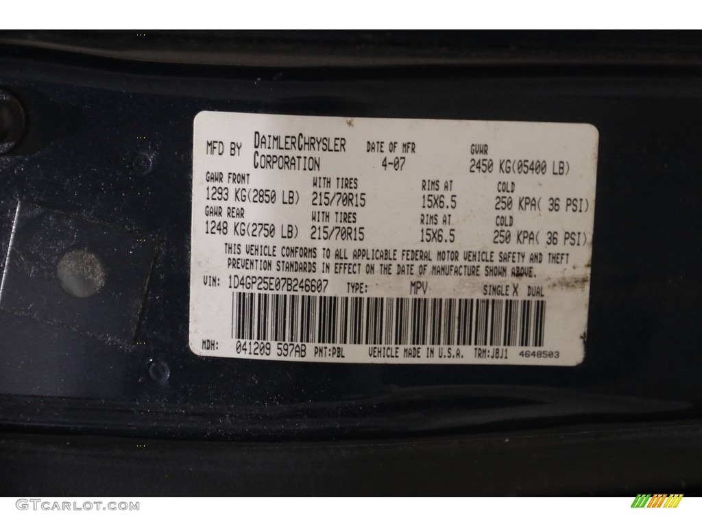 2007 Dodge Caravan SE Color Code Photos