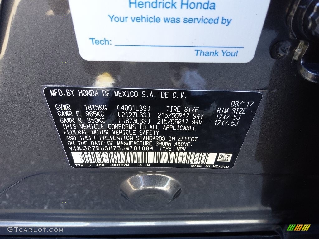 2018 Honda HR-V EX-L Color Code Photos