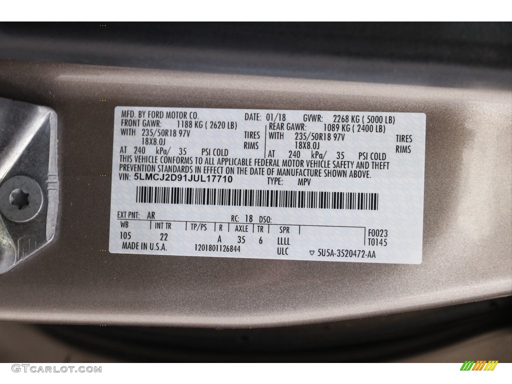 2018 Lincoln MKC Select AWD Color Code Photos