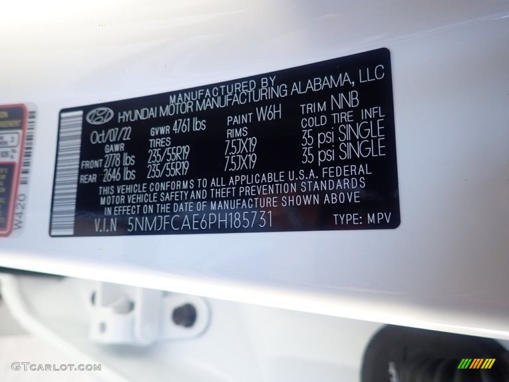 2023 Tucson Color Code W6H for Serenity White Photo #145159723