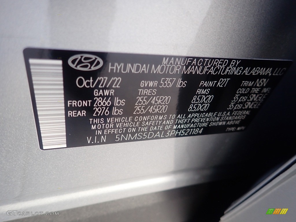 2023 Santa Fe Color Code R2T for Shimmering Silver Pearl Photo #145162985