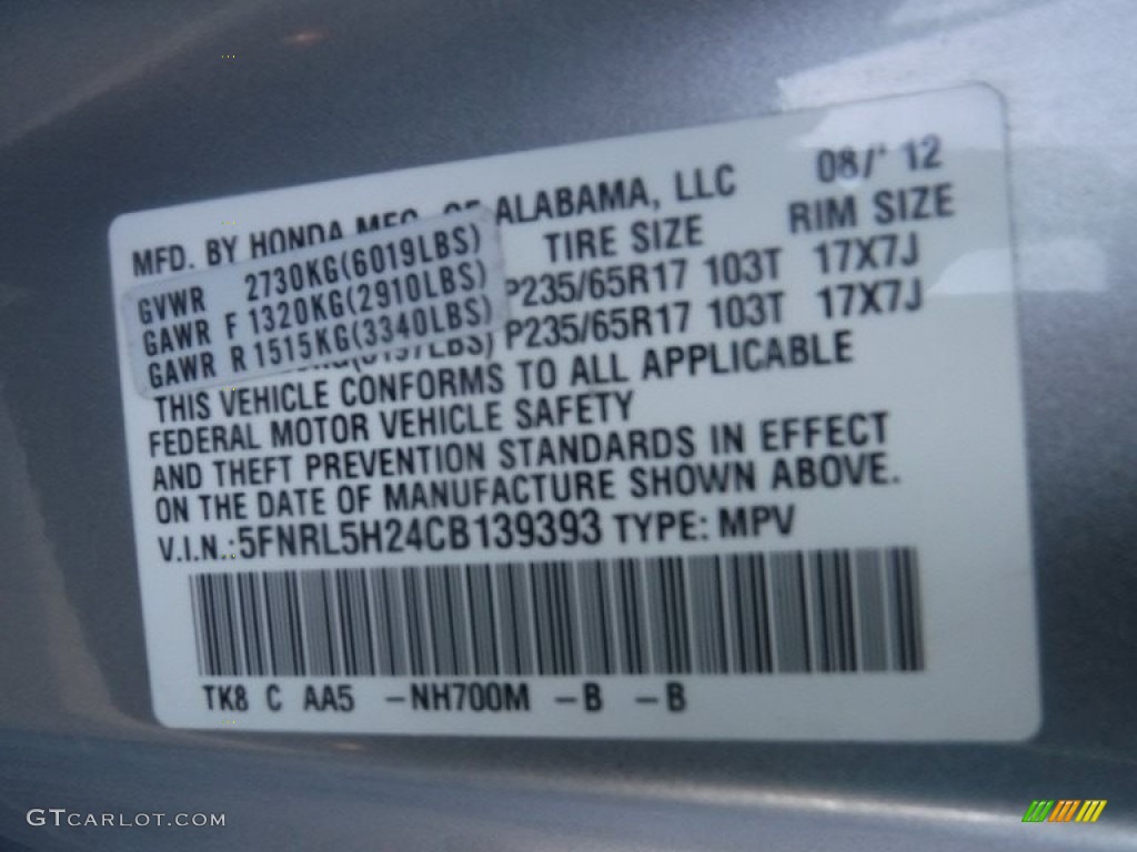 2012 Odyssey LX - Alabaster Silver Metallic / Gray photo #27