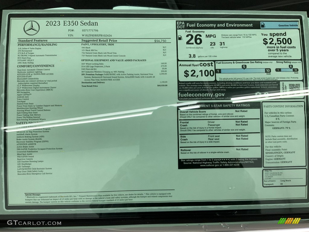 2023 Mercedes-Benz E 350 Sedan Window Sticker Photo #145163809