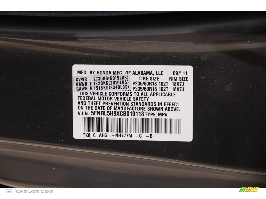 2012 Odyssey Touring - Polished Metal Metallic / Gray photo #25