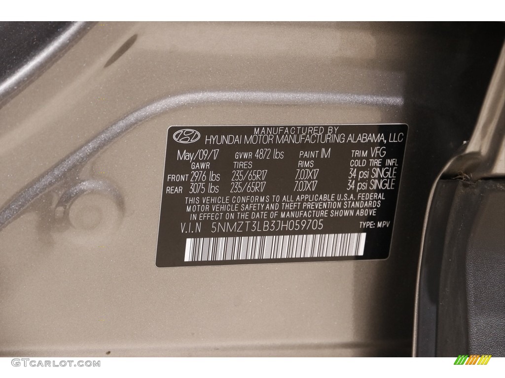 2018 Santa Fe Sport Color Code IM for Mineral Gray Photo #145179146