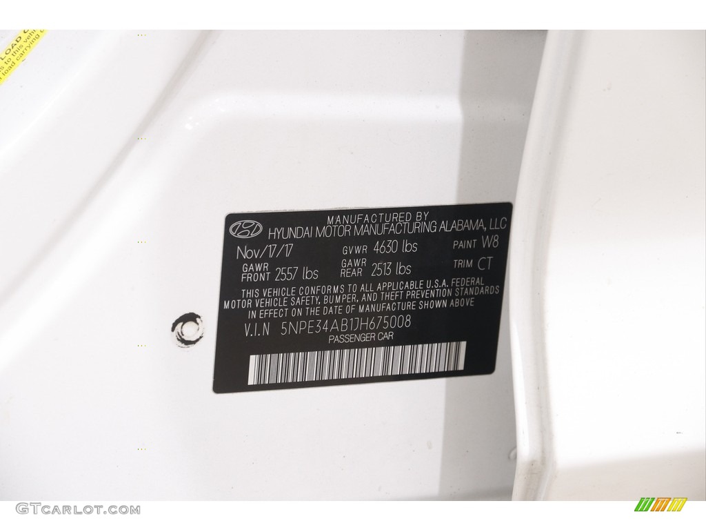 2018 Sonata Sport 2.0T - Quartz White Pearl / Black photo #20