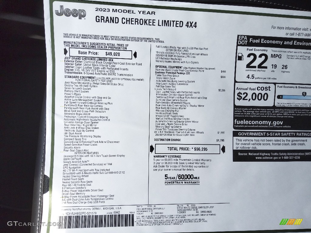 2023 Jeep Grand Cherokee Limited 4x4 Window Sticker Photo #145185648