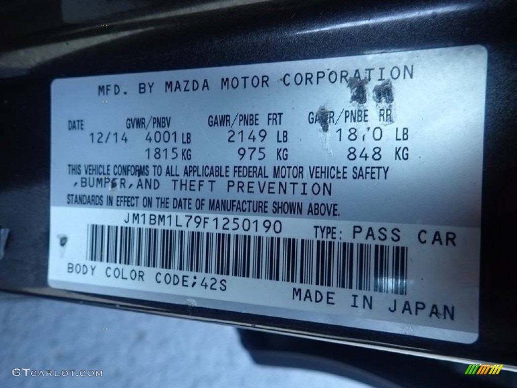 2015 MAZDA3 Color Code 42S for Meteor Gray Mica Photo #145207298