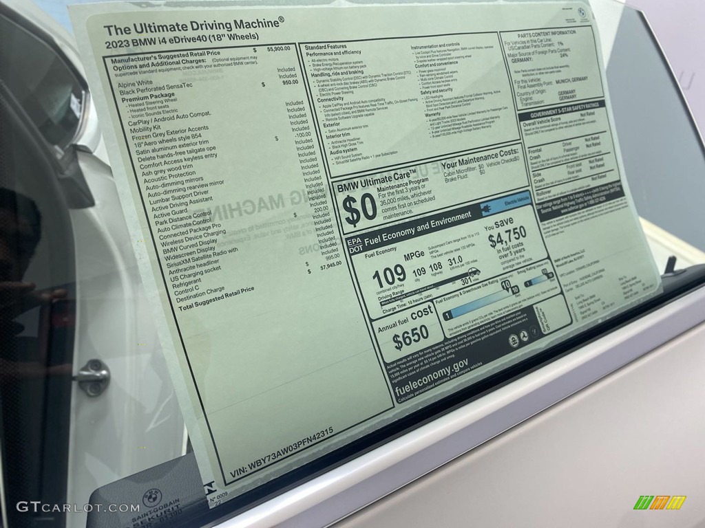 2023 BMW i4 Series eDrive40 Window Sticker Photos