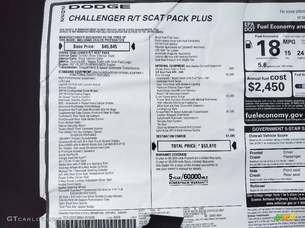 2022 Challenger R/T Scat Pack - Smoke Show / Black photo #25
