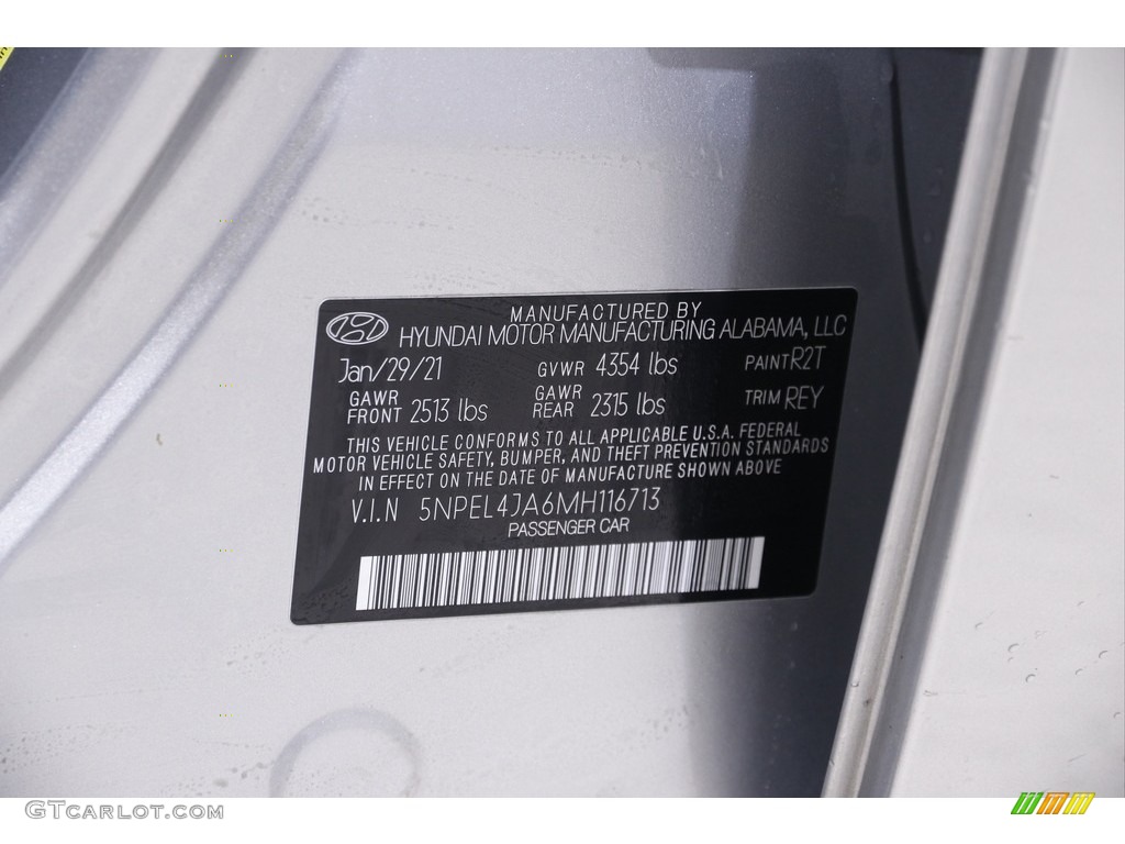 2021 Sonata Color Code R2T for Shimmering Silver Photo #145210503