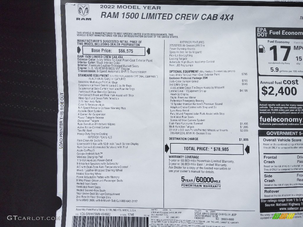 2022 1500 Limited Crew Cab 4x4 - Ivory White Tri-Coat Pearl / Black photo #39
