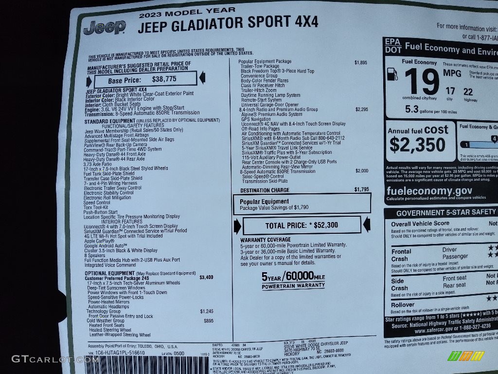 2023 Gladiator Sport 4x4 - Bright White / Black photo #30