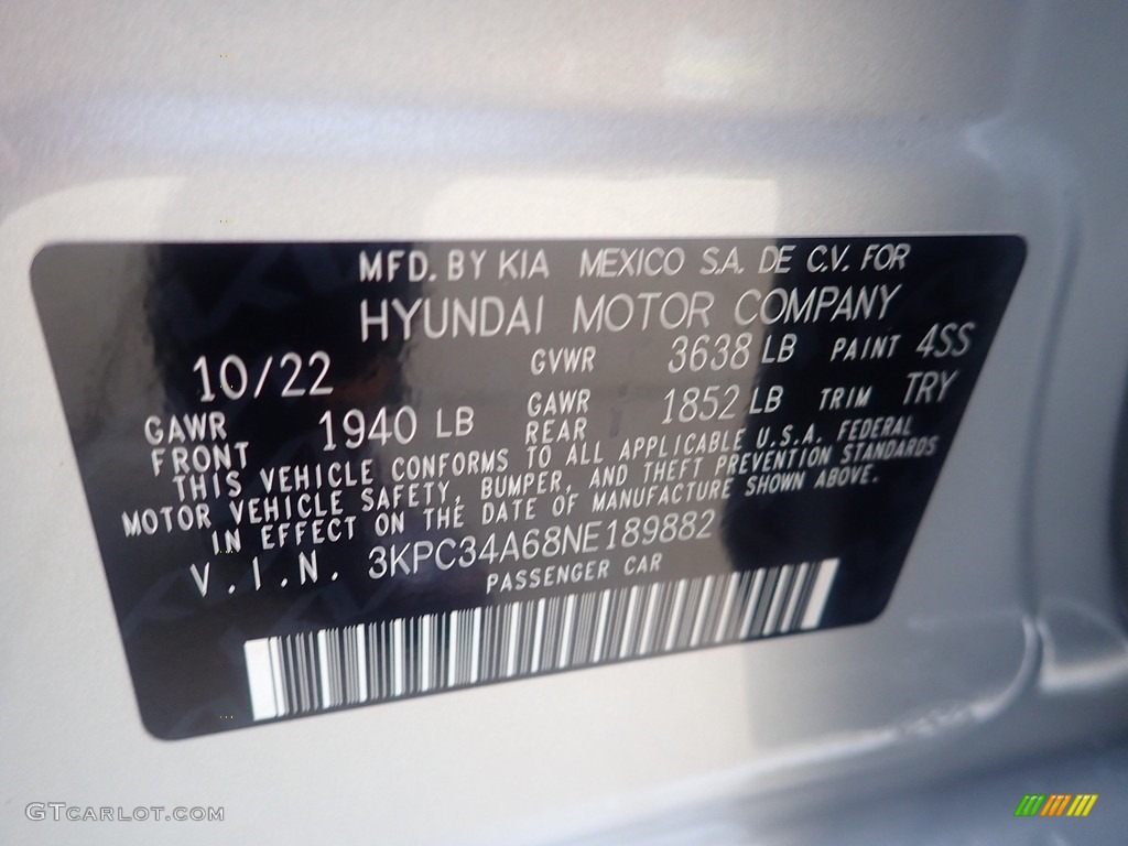 2022 Hyundai Accent Limited Color Code Photos
