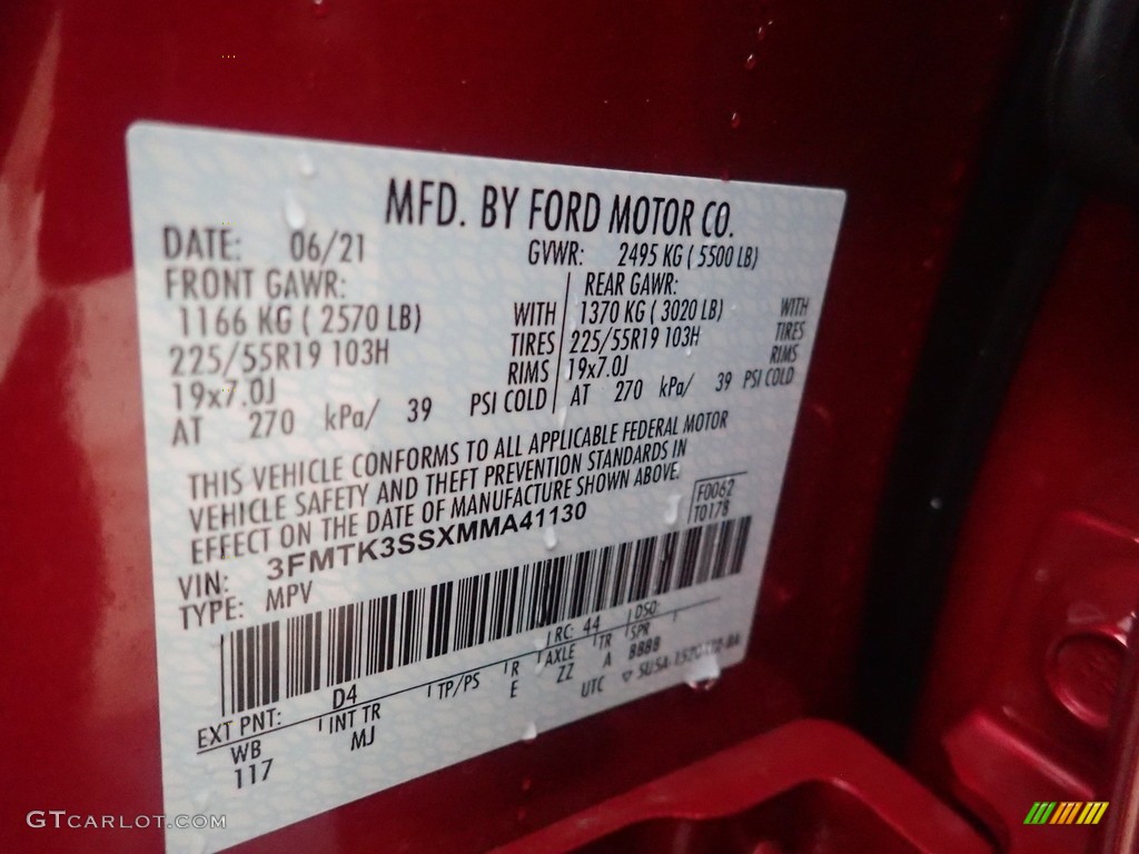 2021 Mustang Mach-E Color Code D4 for Rapid Red Metallic Photo #145232669