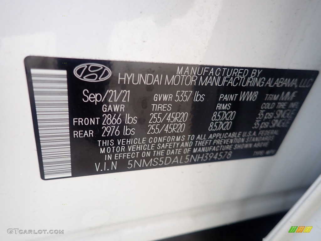 2022 Hyundai Santa Fe Calligraphy AWD Color Code Photos
