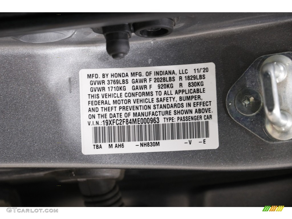 2021 Civic Color Code NH830M for Lunar Silver Metallic Photo #145245540