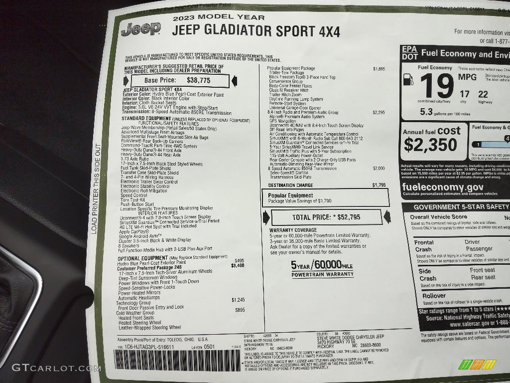 2023 Gladiator Sport 4x4 - Hydro Blue Pearl / Black photo #30