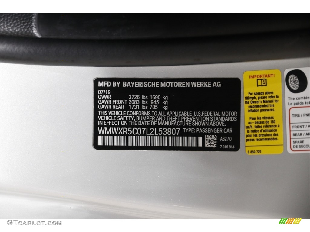 2020 Hardtop Color Code A62 for White Silver Metallic Photo #145247166