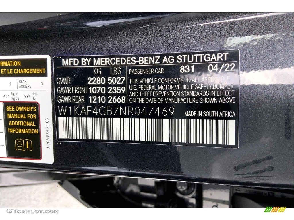2022 Mercedes-Benz C 300 Sedan Color Code Photos