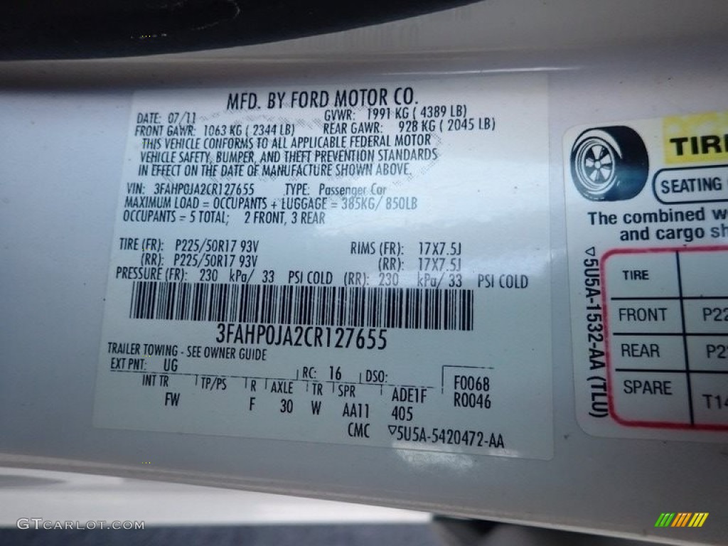 2012 Fusion SEL - White Platinum Tri-Coat / Charcoal Black photo #27