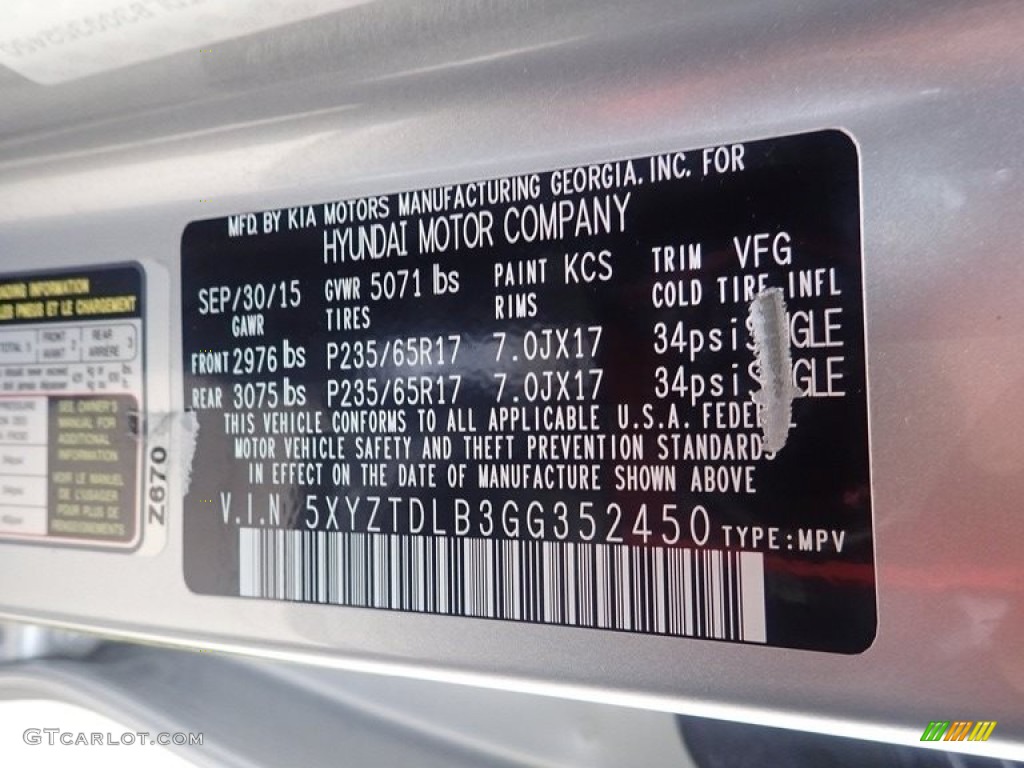 2016 Hyundai Santa Fe Sport AWD Color Code Photos