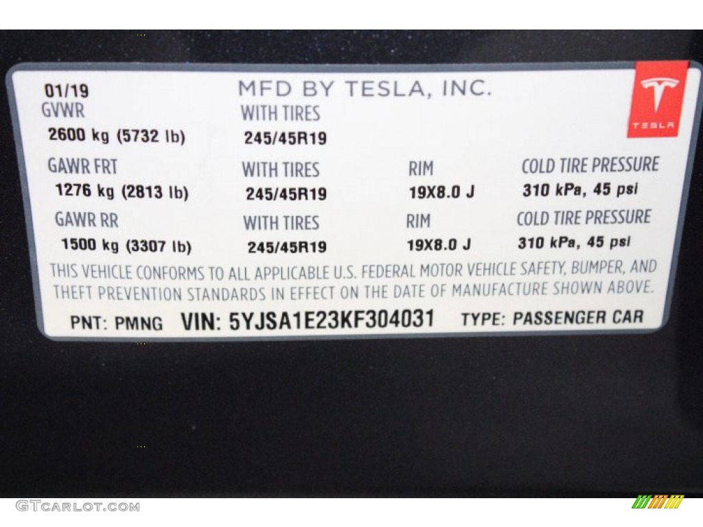2019 Tesla Model S 75D Info Tag Photo #145252422