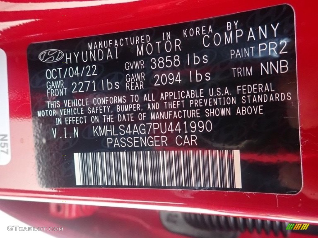 2023 Elantra Color Code PR2 for Scarlet Red Pearl Photo #145253271