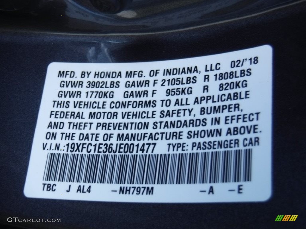 2018 Civic Color Code NH797M for Modern Steel Metallic Photo #145256064