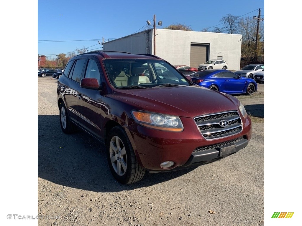 2008 Santa Fe Limited 4WD - Dark Cherry Red / Beige photo #2
