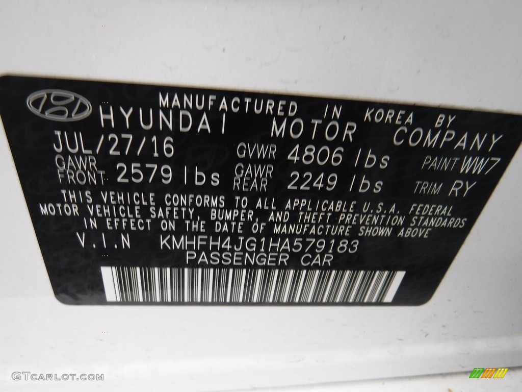 2017 Hyundai Azera Limited Color Code Photos