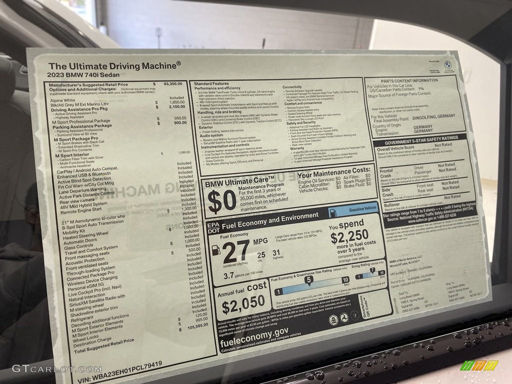 2023 BMW 7 Series 740i Sedan Window Sticker Photo #145274141