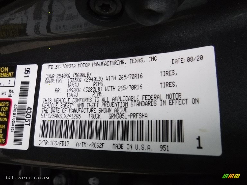 2020 Tacoma Color Code 1G3 for Magnetic Gray Metallic Photo #145274558