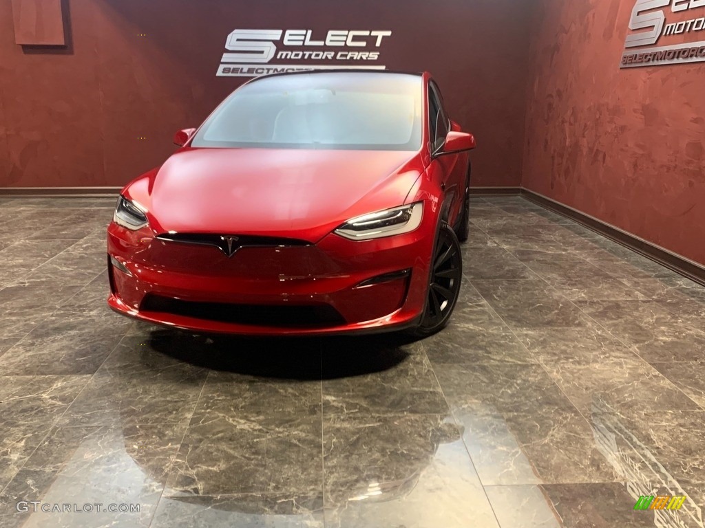 2022 Model X Plaid - Red Multi-Coat / Cream photo #2
