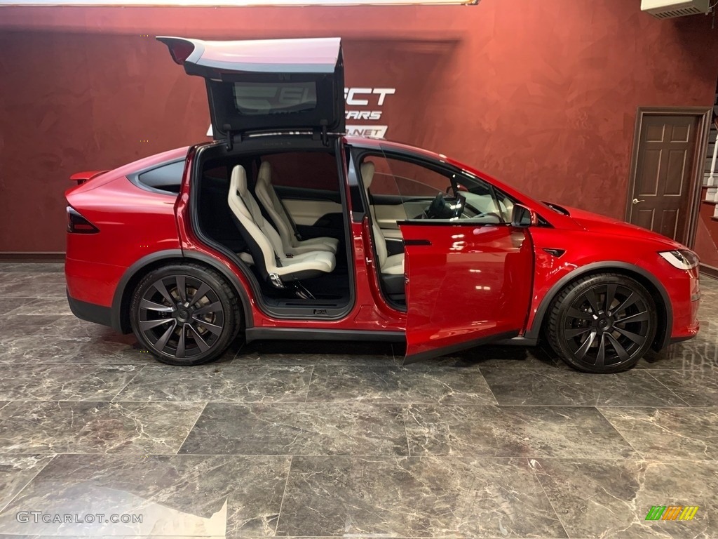 2022 Model X Plaid - Red Multi-Coat / Cream photo #6