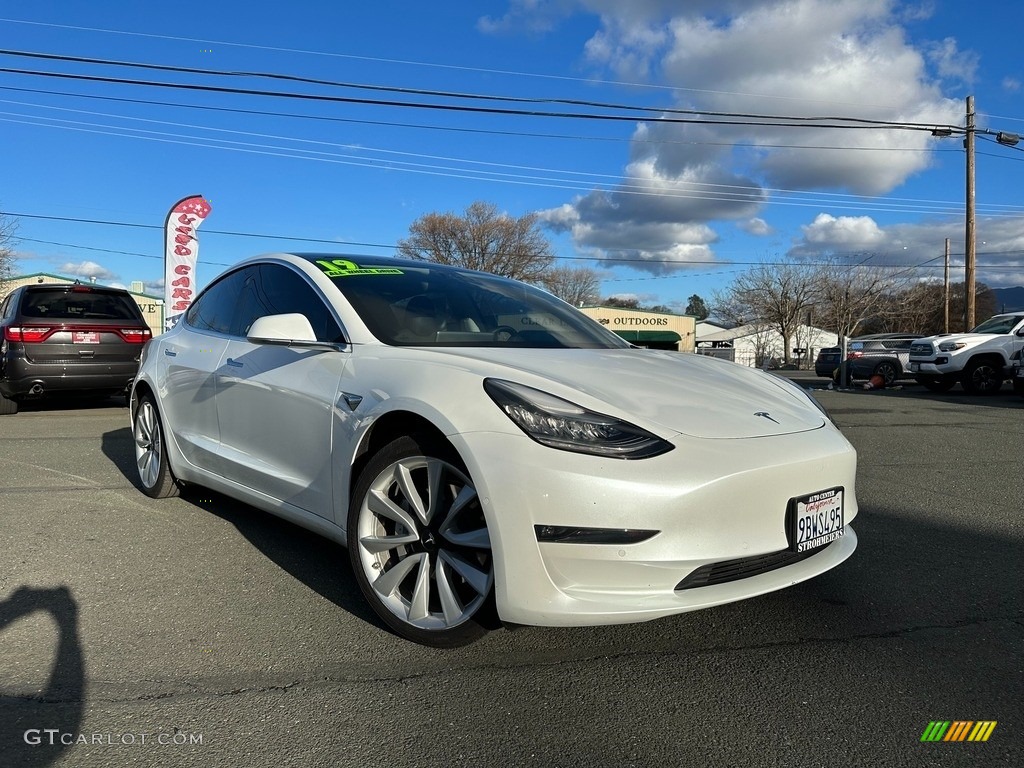 Pearl White Multi-Coat 2019 Tesla Model 3 Long Range Exterior Photo #145276385