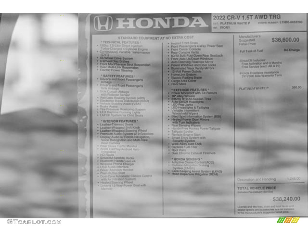 2022 Honda CR-V Touring AWD Window Sticker Photos