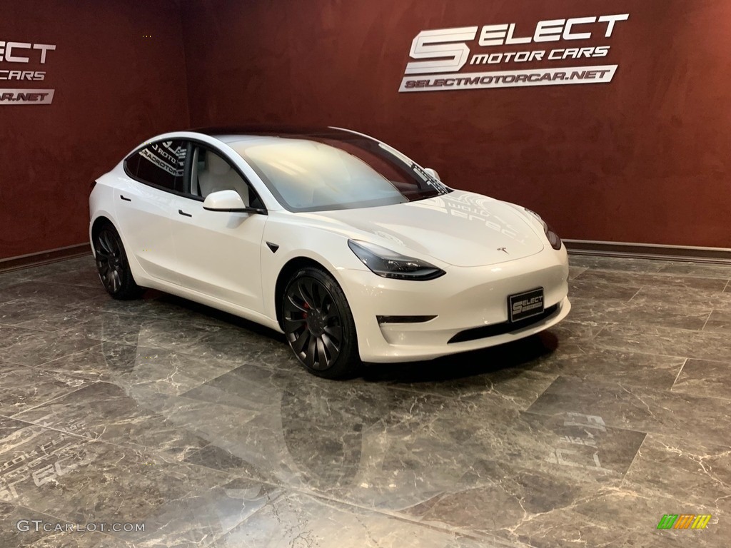 2022 Model 3 Performance AWD - Pearl White Multi-Coat / White photo #2