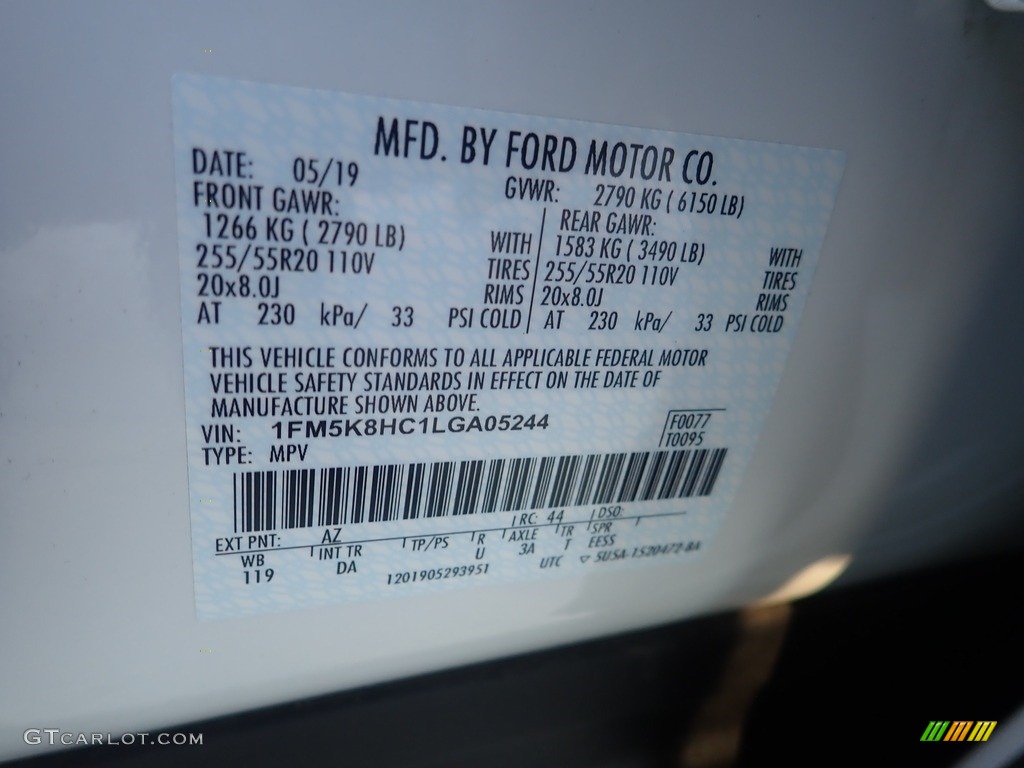 2020 Ford Explorer Platinum 4WD Color Code Photos