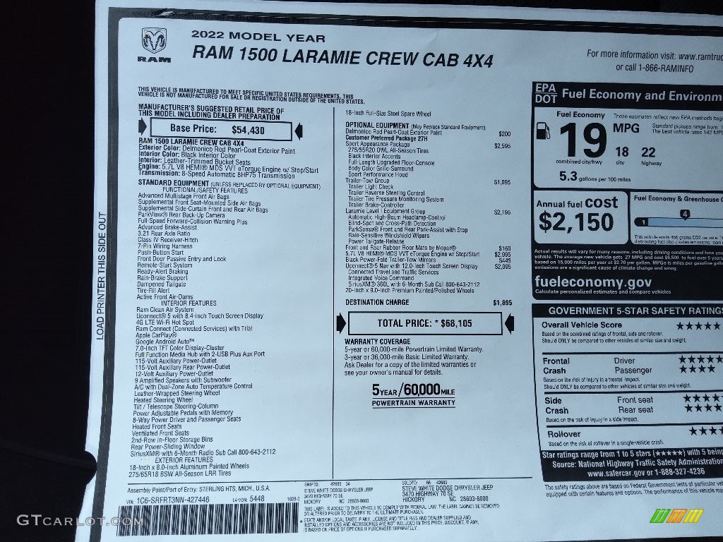 2022 Ram 1500 Laramie Crew Cab 4x4 Window Sticker Photo #145304718
