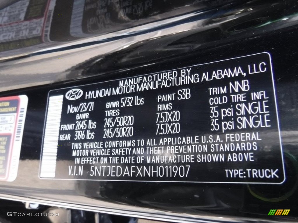 2022 Hyundai Santa Cruz Limited Premium AWD Color Code Photos