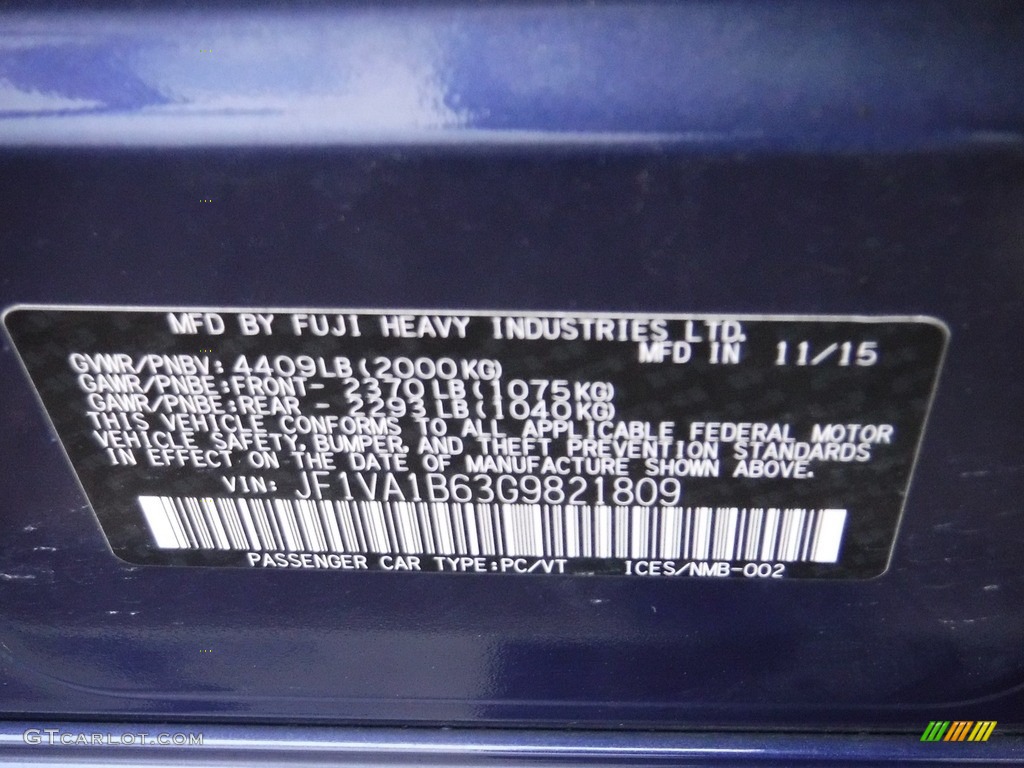 2016 WRX  - Lapis Blue Pearl / Carbon Black photo #29