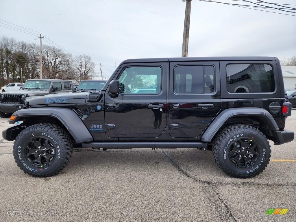 Black 2023 Jeep Wrangler Unlimited Willys 4XE Hybrid Exterior Photo #145315896