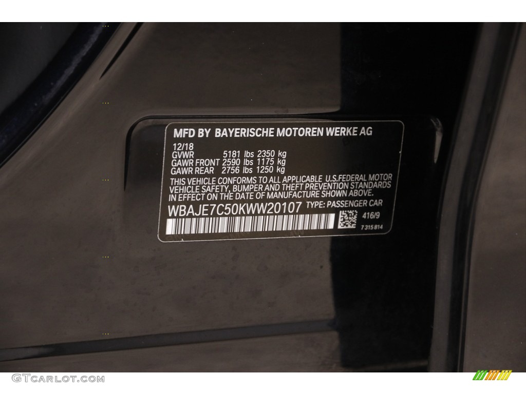 2019 5 Series Color Code 416 for Carbon Black Metallic Photo #145316898