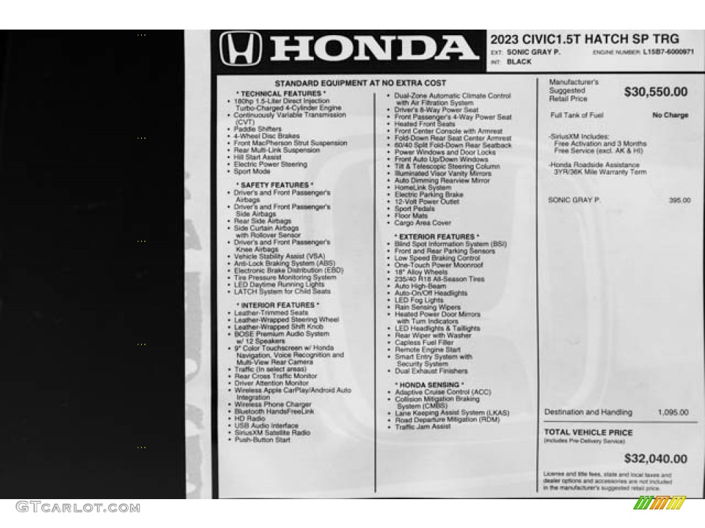 2023 Honda Civic Sport Touring Hatchback Window Sticker Photo #145318410