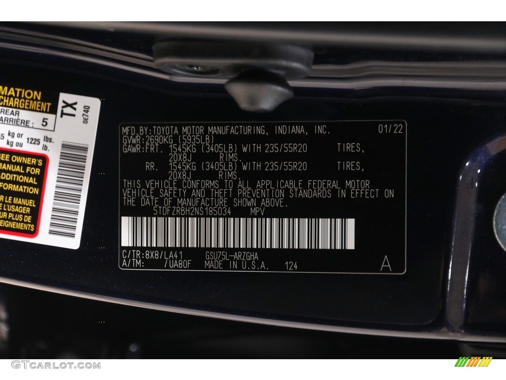 2022 Toyota Highlander Platinum AWD Color Code Photos