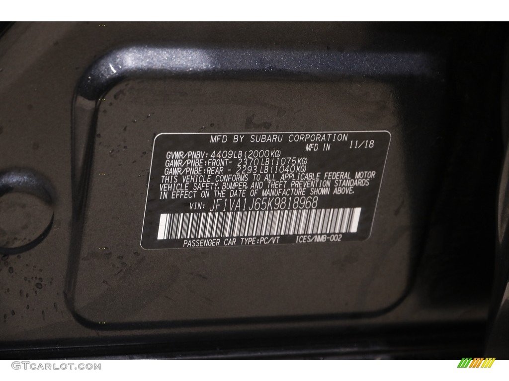 2019 WRX Limited - Dark Gray Metallic / Carbon Black photo #29